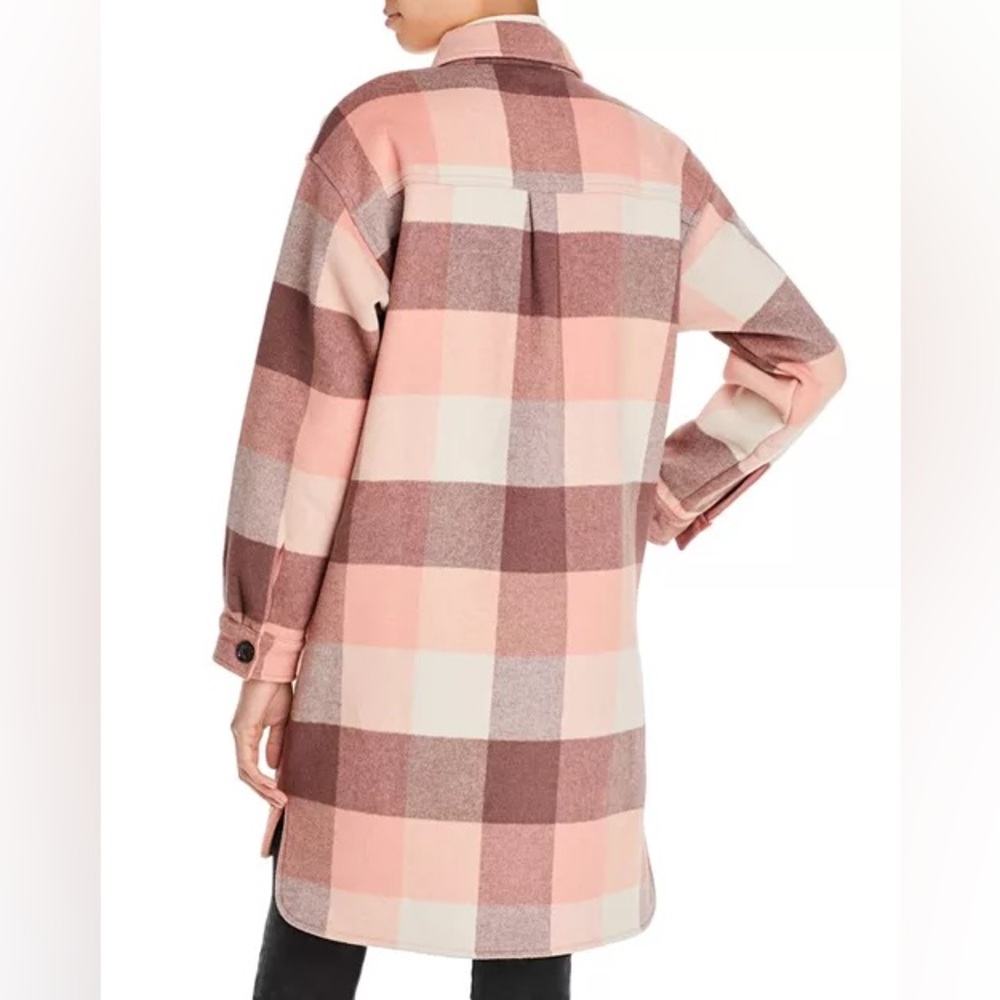 MONROW Pink Plaid Wool-Blend Long Shacket Size S - Picture 3 of 10